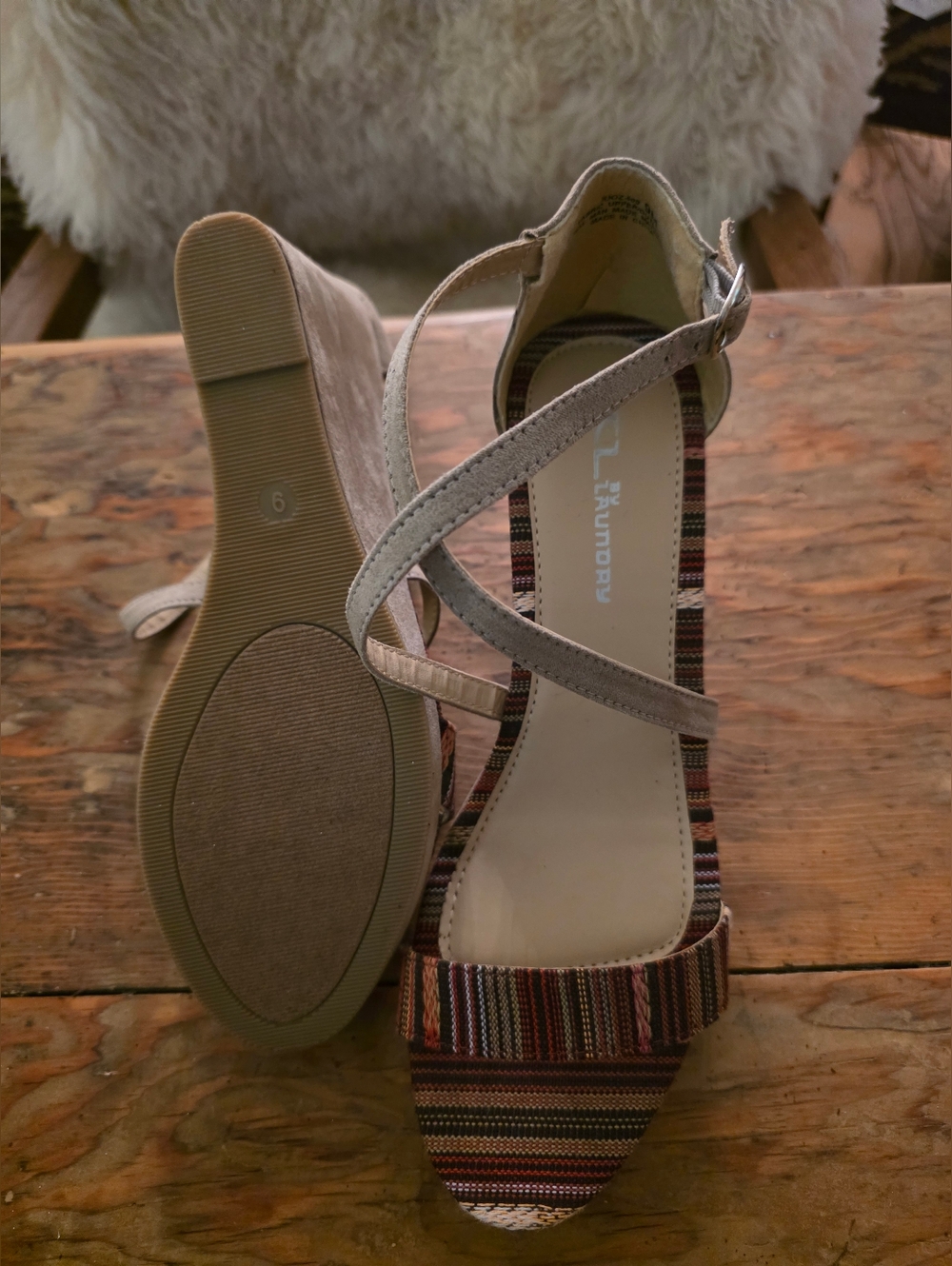 Laundry by Shelli Segal Striped Multi-Color Ankle-Strap Wedges New - Picture 3 of 3